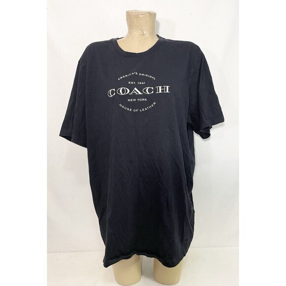 Coach Tee T Shirt XL X Large 51” Scoop Neck Short Sleeve Black White Embroidery - Picture 1 of 5